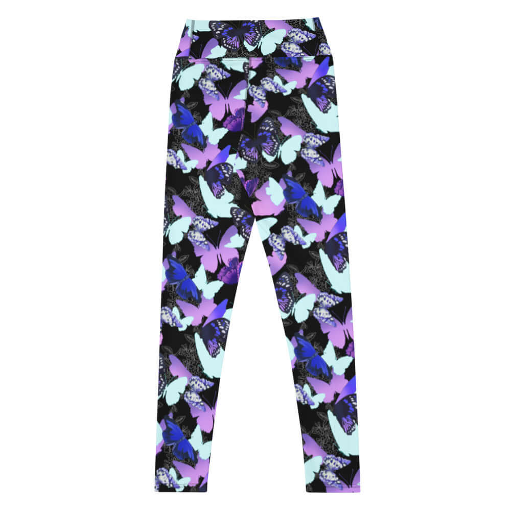 Stylish High-waisted Butterfly Leggings adorned with colorful butterfly designs, perfect for active wear.