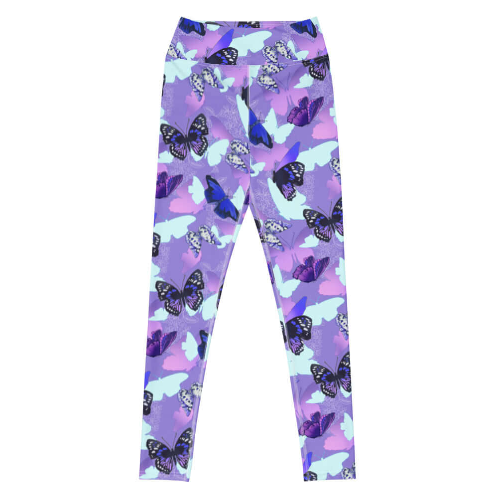 High-waisted Butterfly Leggings featuring colorful butterfly silhouettes for a unique and stylish look.