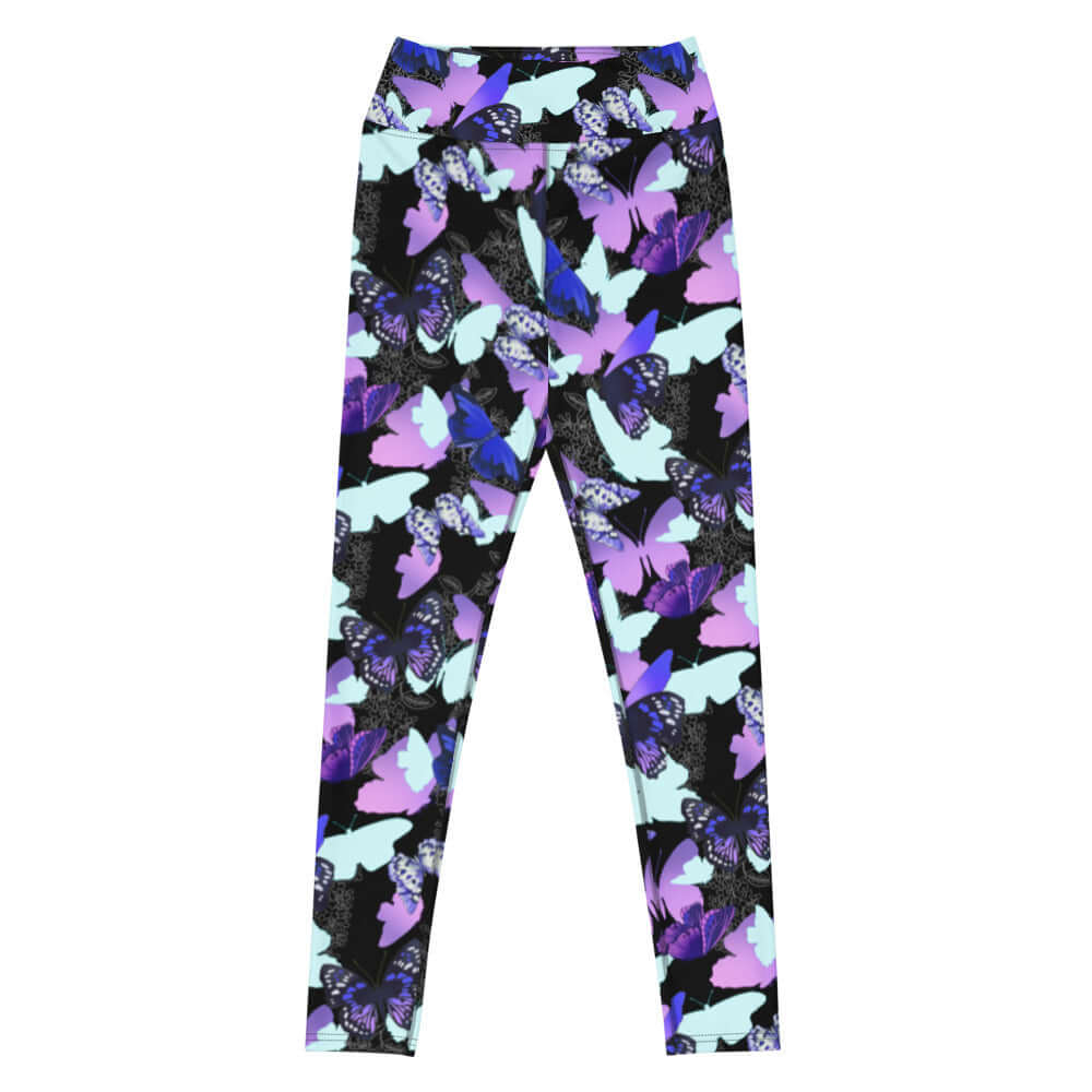 High-waisted Butterfly Leggings featuring vibrant butterfly patterns for a unique look, perfect for any workout.