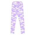 High-waisted Cloudy Sky Leggings in soft lavender with a dreamy cloud pattern, perfect for workouts or casual outings.
