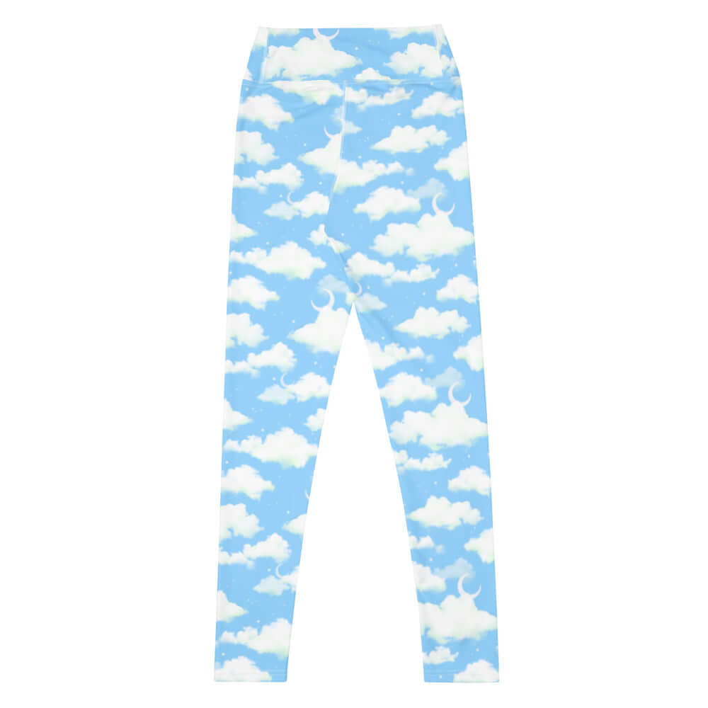 High-waisted Cloudy Sky Leggings featuring a soft cloud pattern, perfect for workouts or casual outings.