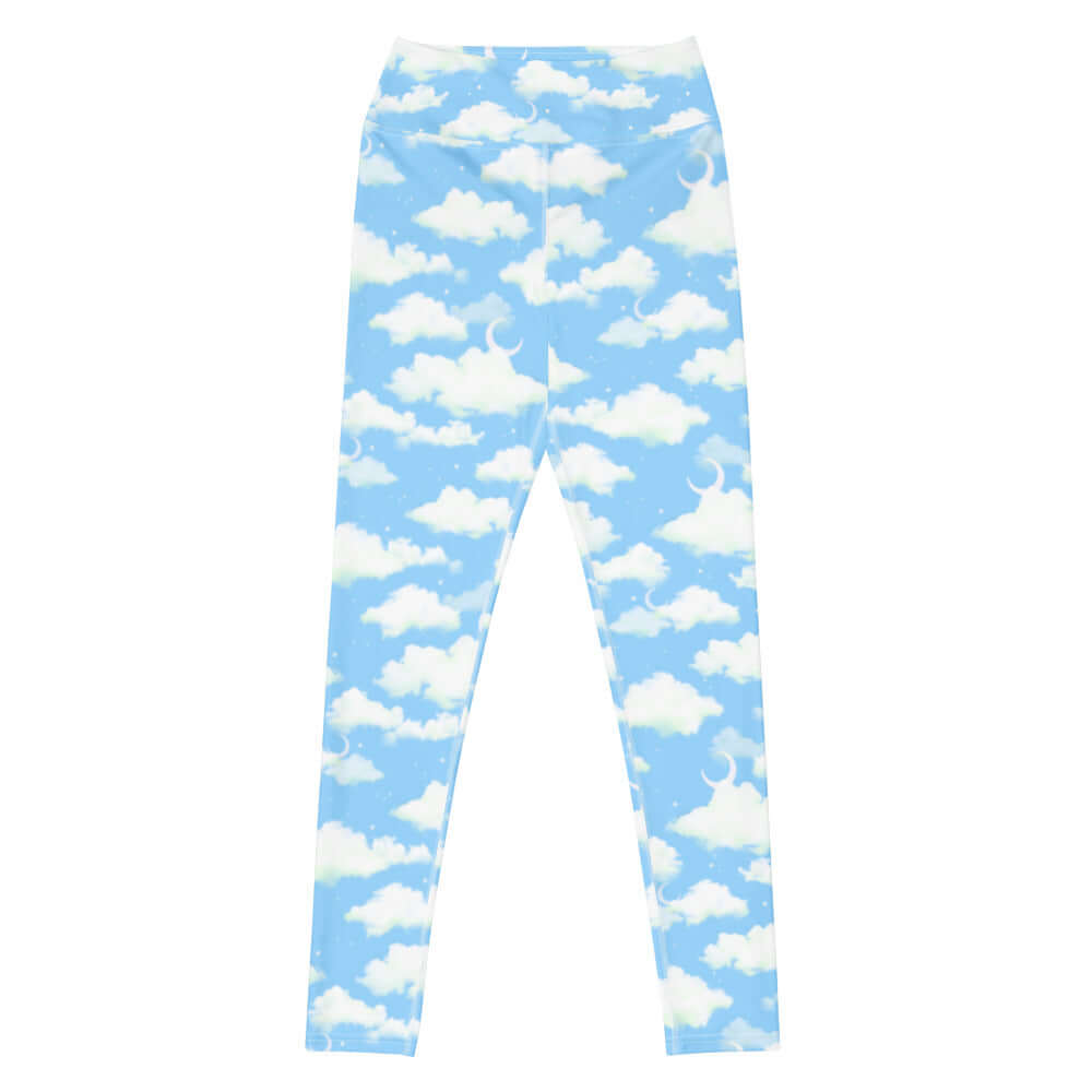 Stylish High-waisted Cloudy Sky Leggings featuring a soft fabric and versatile design for any outing.