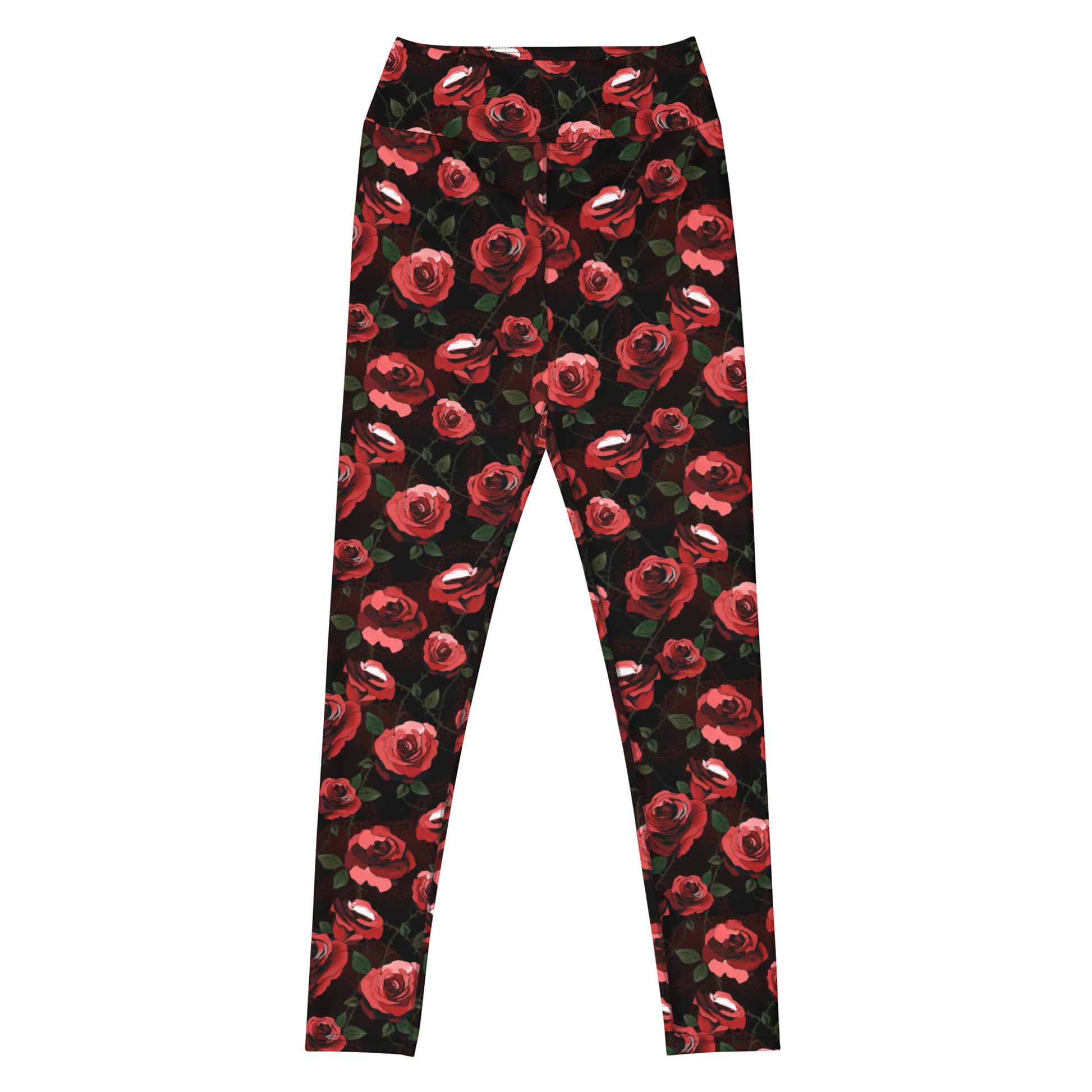 Stylish High-waisted Enchanted Rose Leggings with elegant floral design, perfect for active wear and fashion-forward looks.