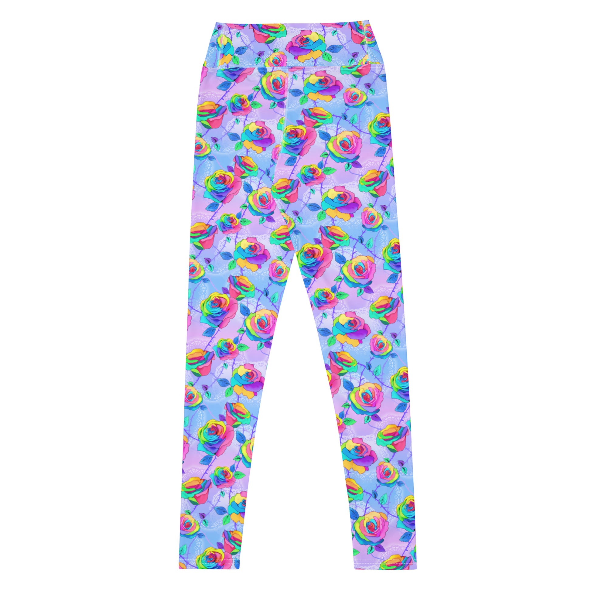 High-waisted Enchanted Rose Leggings feature vibrant rose patterns and a flattering fit for stylish workouts.