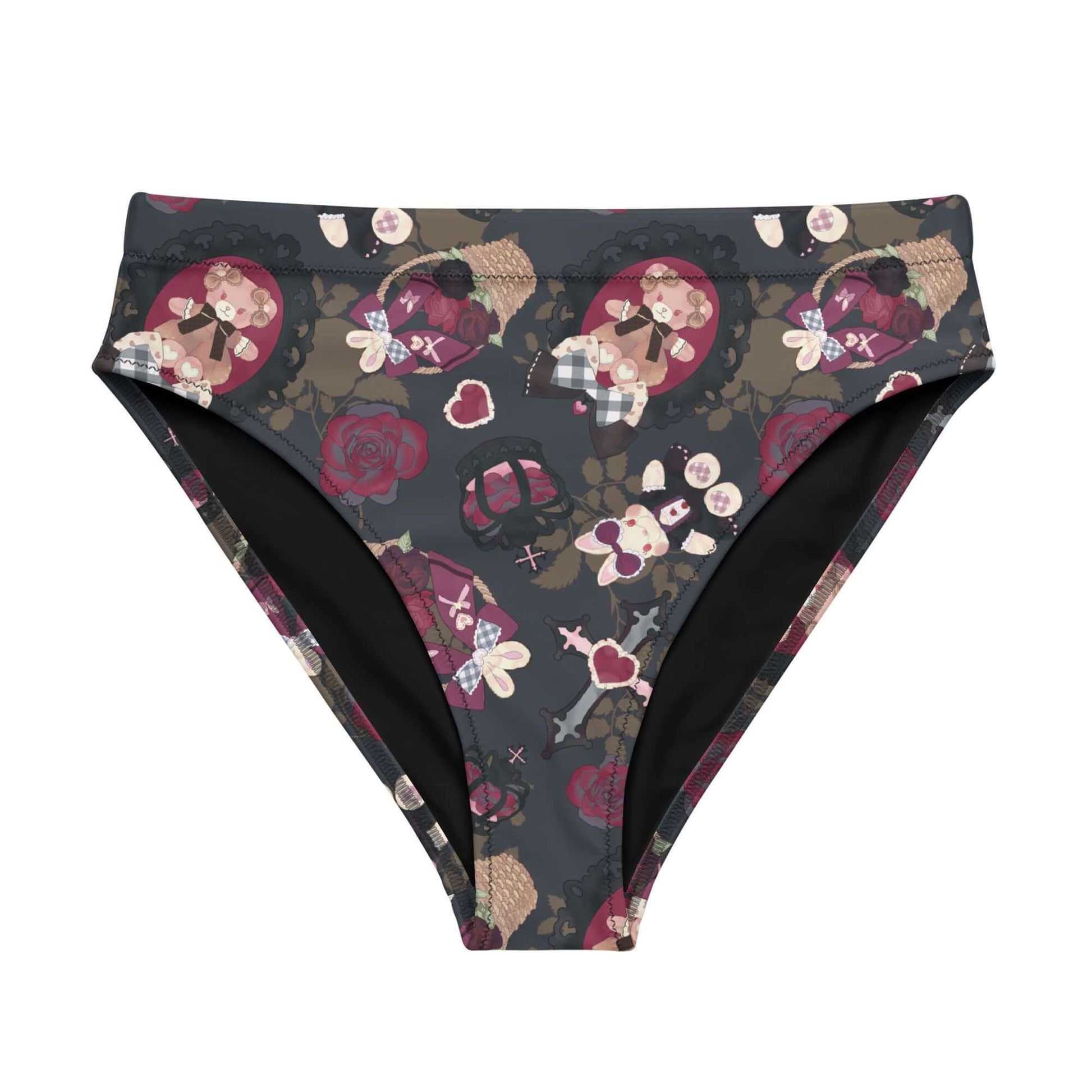 Stylish High-waisted Gothic Teddy Bikini Bottom featuring a unique floral design, perfect for trendy pool days.