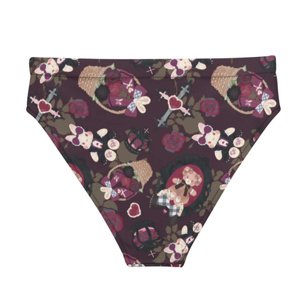 High-waisted Gothic Teddy Bikini Bottom features a unique print, perfect for stylish summer pool days.