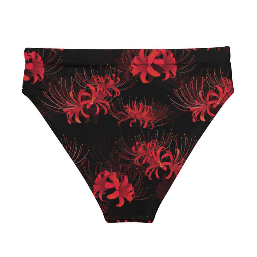 Versatile High-waisted Higanbana Bikini Bottom featuring a striking floral design, perfect for beach or pool days.