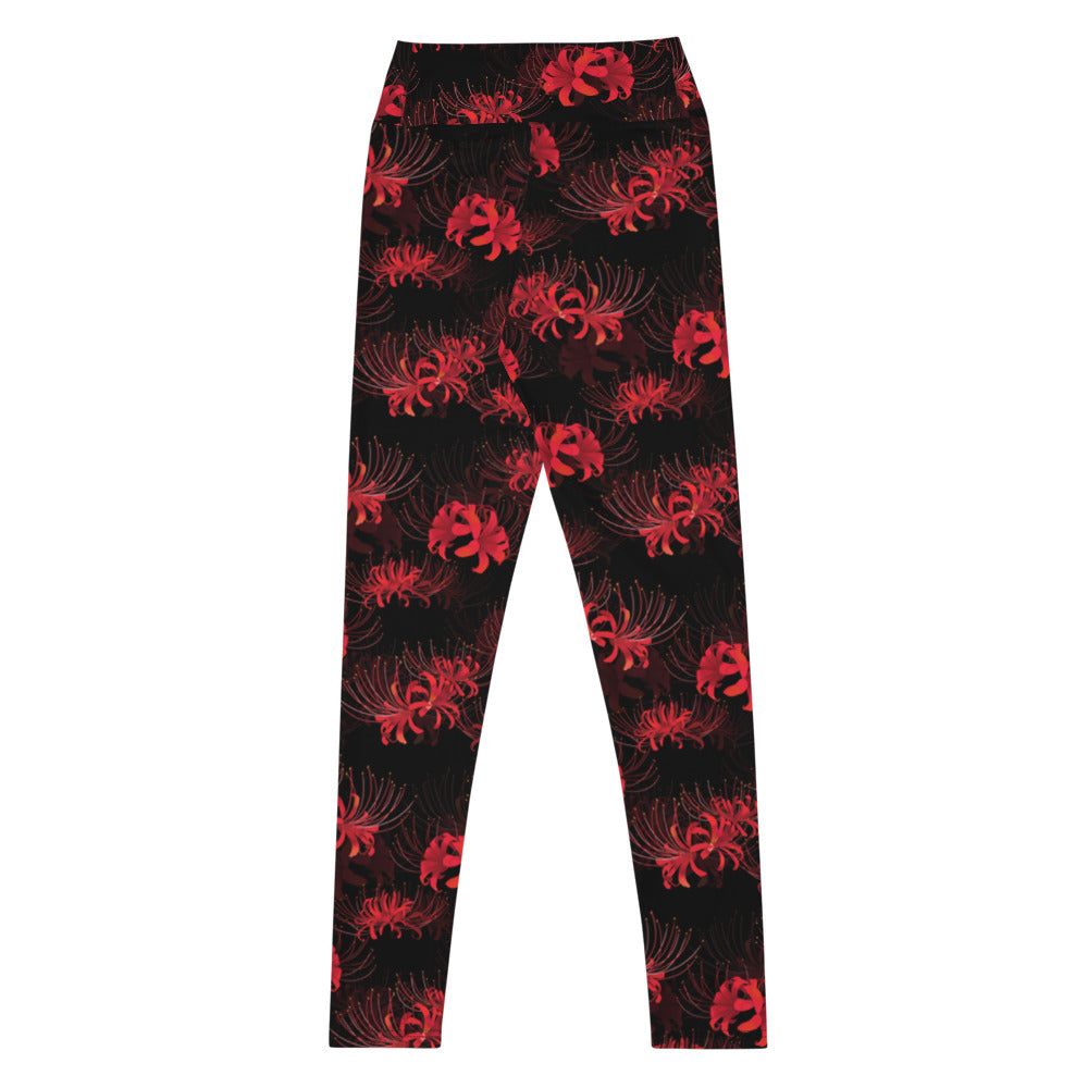 Shop our High-waisted Higanbana Leggings, perfect for yoga and gym, featuring a stylish floral design.