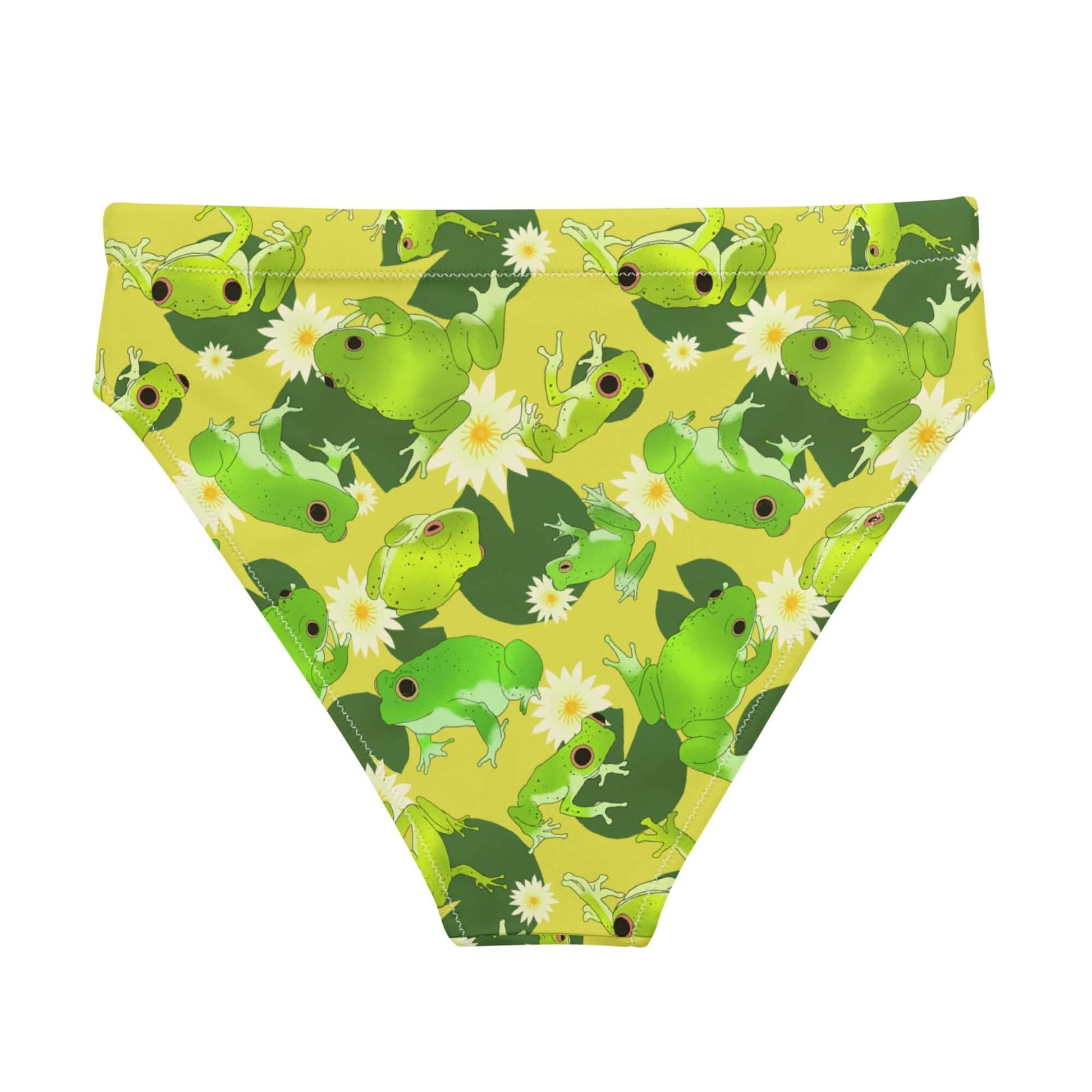 High-waisted Kero-kero Bikini Bottom features a fun frog print, perfect for beach days or spa relaxation.