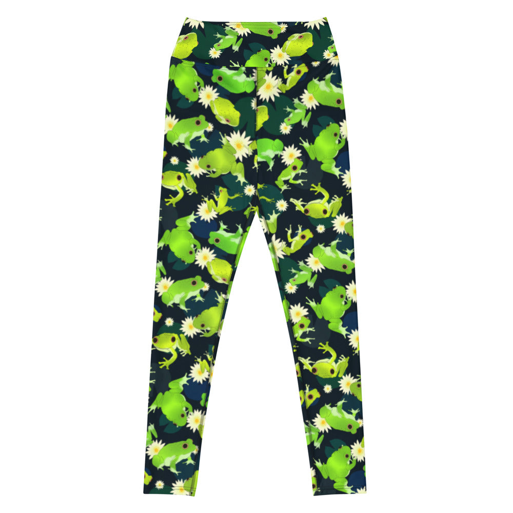 High-waisted Kero-kero Leggings feature a vibrant frog design, perfect for style and comfort during any activity.