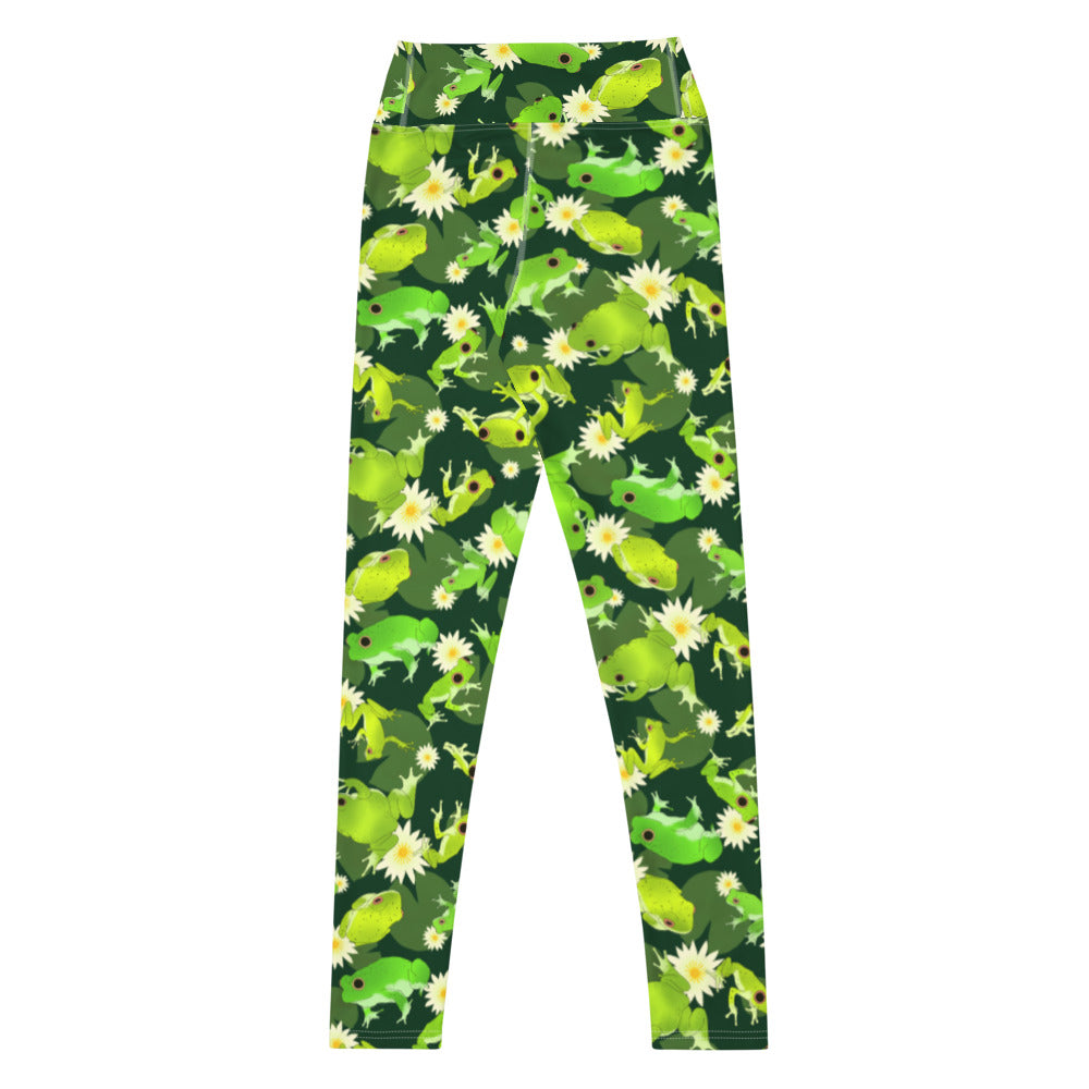High-waisted Kero-kero Leggings with a vibrant frog pattern, perfect for comfort and style during workouts.