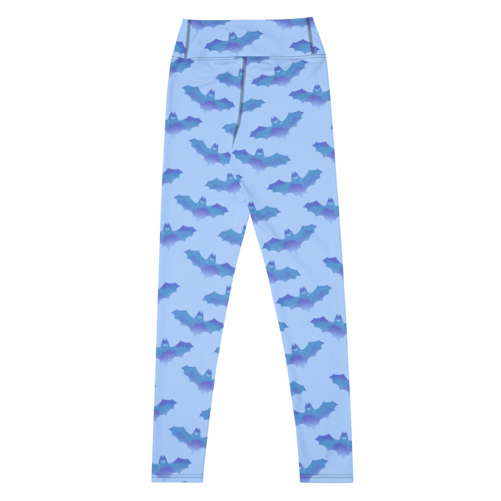 Stylish High-waisted Lilith Leggings featuring a bat print, perfect for comfort during workouts.