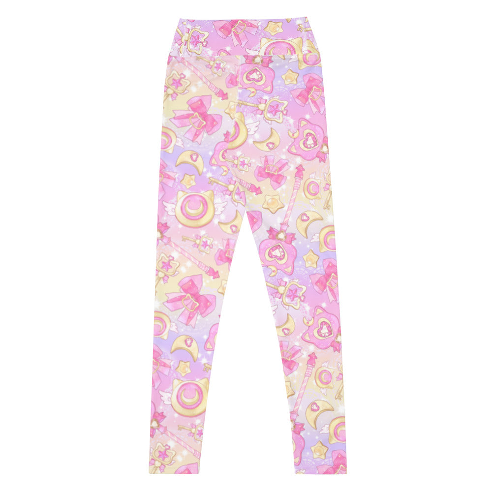 Stylish High-waisted Magical Girl Leggings in pastel colors, perfect for a fun and magical workout experience.