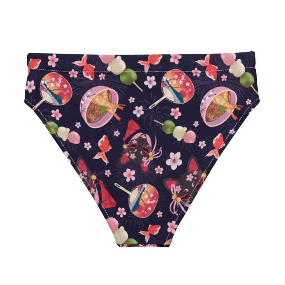Stylish High-waisted Matsuri Bikini Bottom featuring a vibrant print, perfect for beach adventures and summer fun.