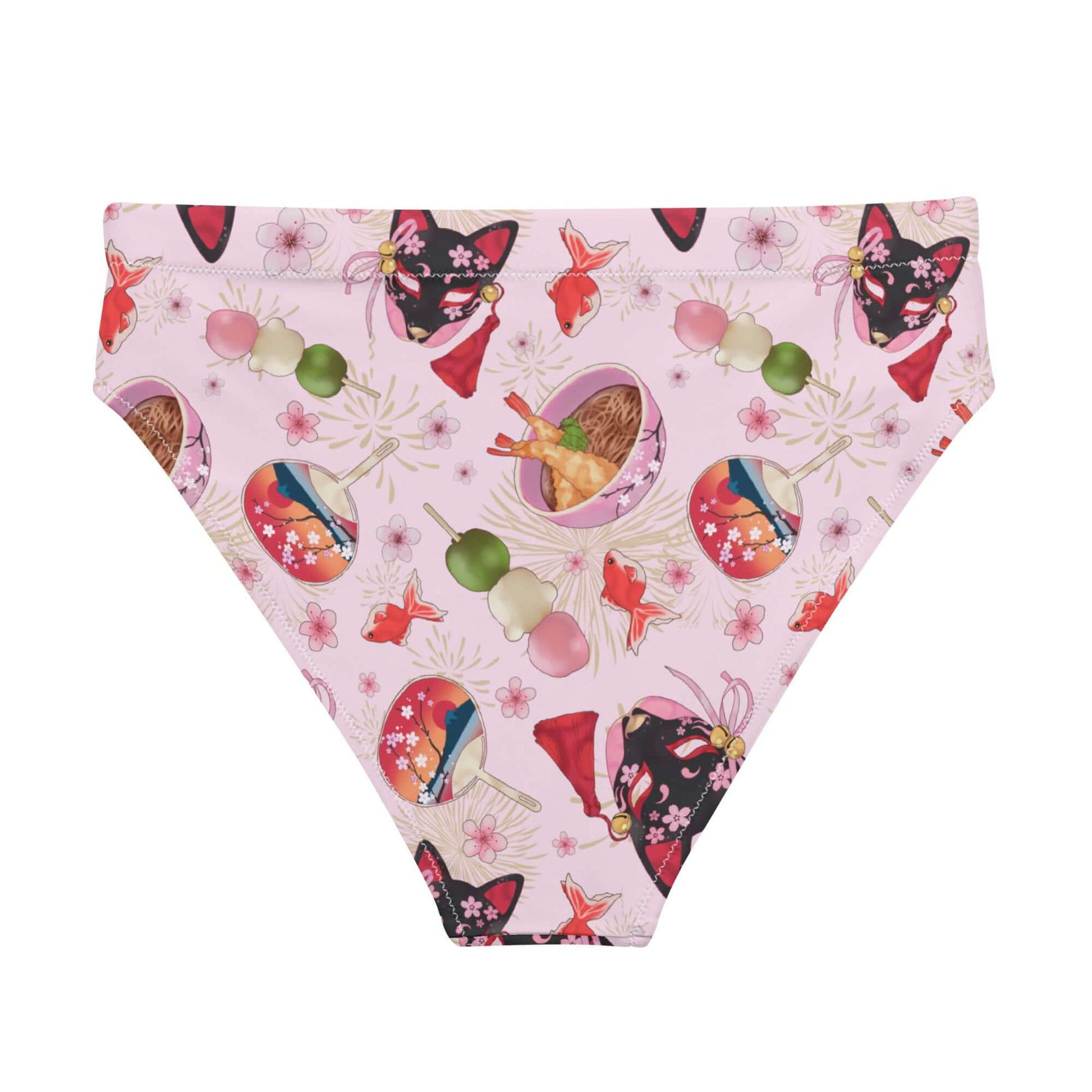 High-waisted Matsuri Bikini Bottom featuring vibrant patterns, perfect for stylish beach days and summer adventures.