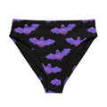 High-waisted Morrigan Bikini Bottom featuring a playful bat pattern, perfect for beach adventures in style.