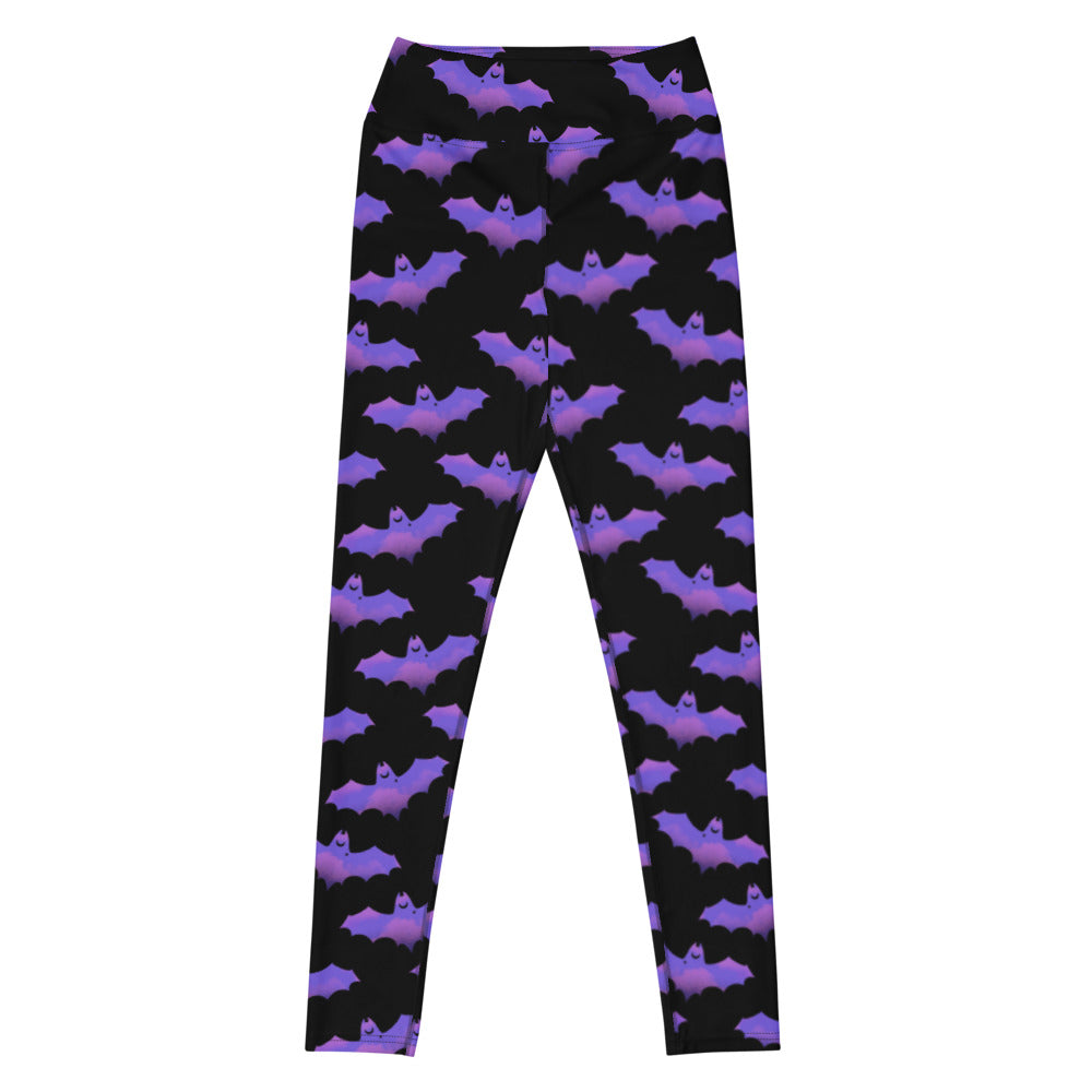 Elevate your workout style with High-waisted Morrigan Leggings featuring a striking bat design and comfortable fit.