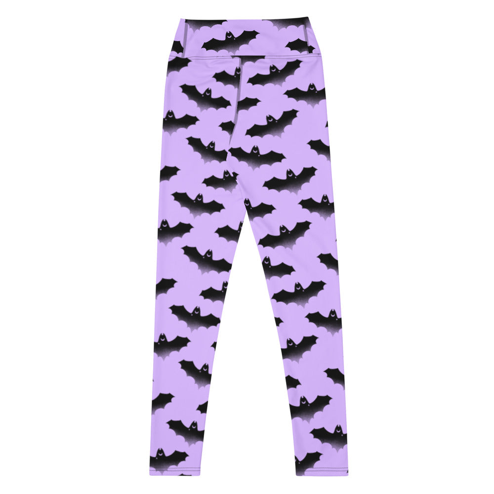 High-waisted Morrigan Leggings in bat print, perfect for comfort during intense workouts or stylish lounging.