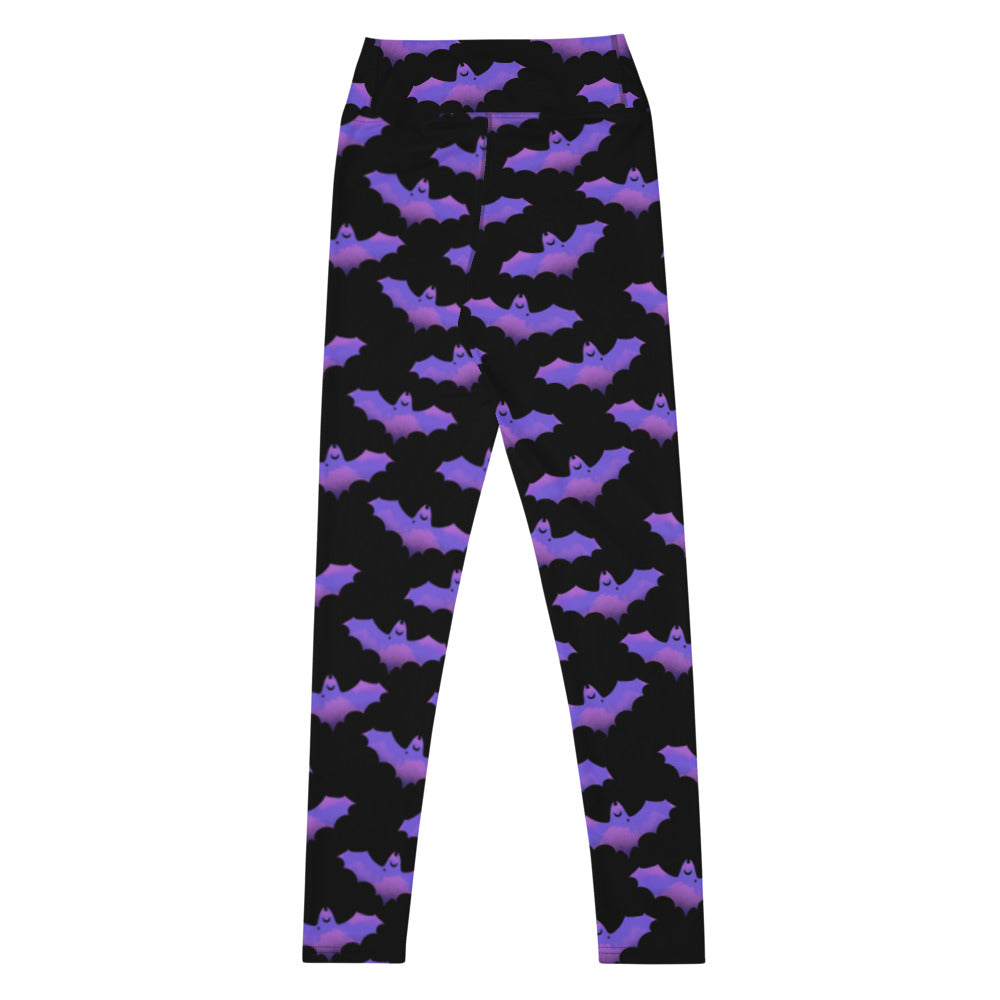 Elevate your style with High-waisted Morrigan Leggings featuring a striking bat print, perfect for workouts or casual wear.