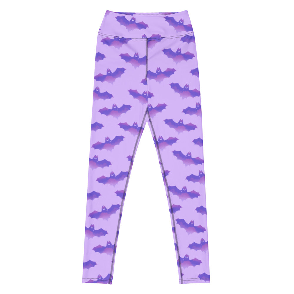 Shop the High-waisted Morrigan Leggings, perfect for workouts, featuring a unique bat design and comfortable fit.