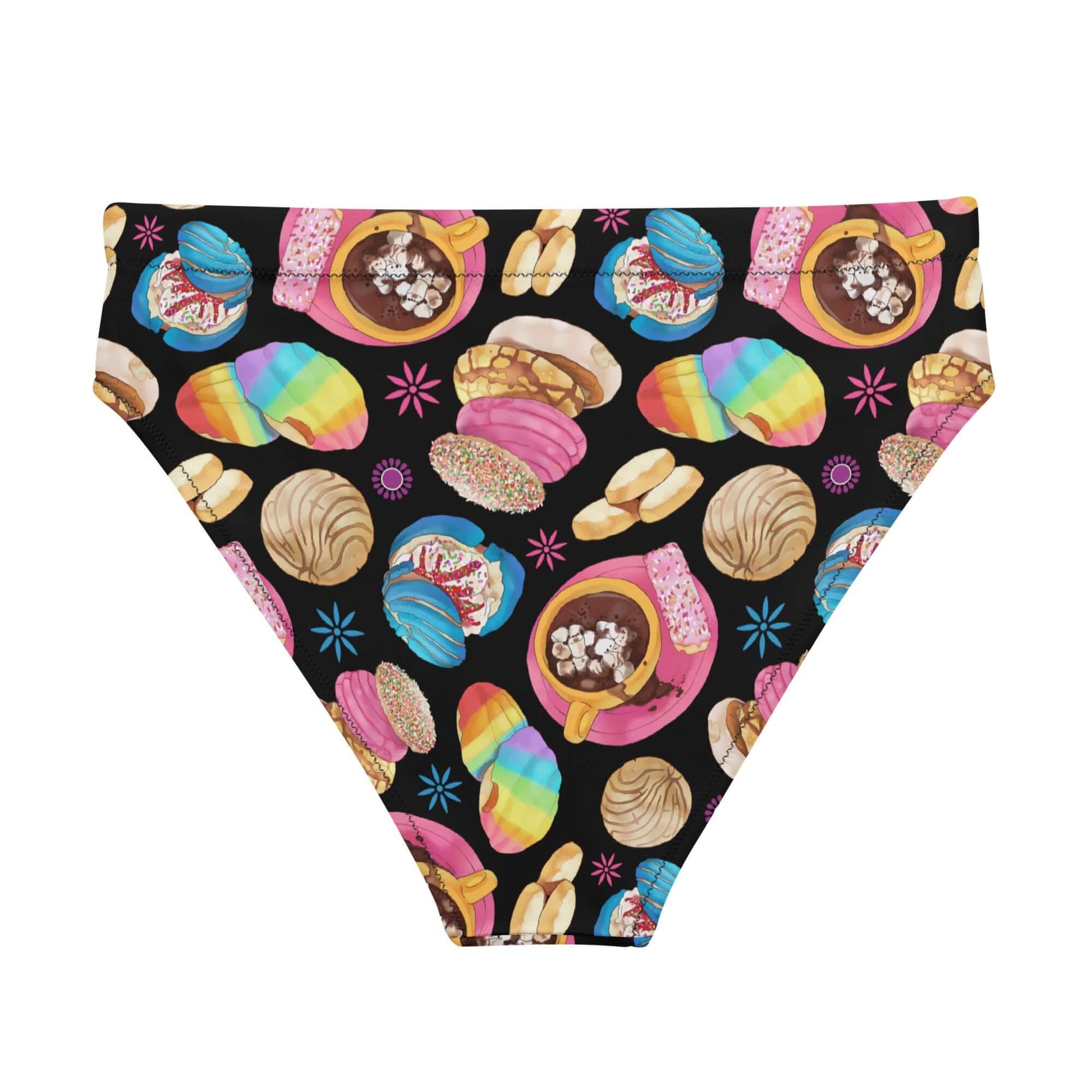 High-waisted Pan Dulce Bikini Bottom features a fun dessert print, perfect for beach days or spa visits.