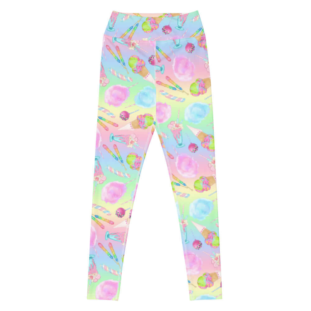 Bright and stylish, the High-waisted Rainbow Candy Leggings feature a fun candy print for a playful look.