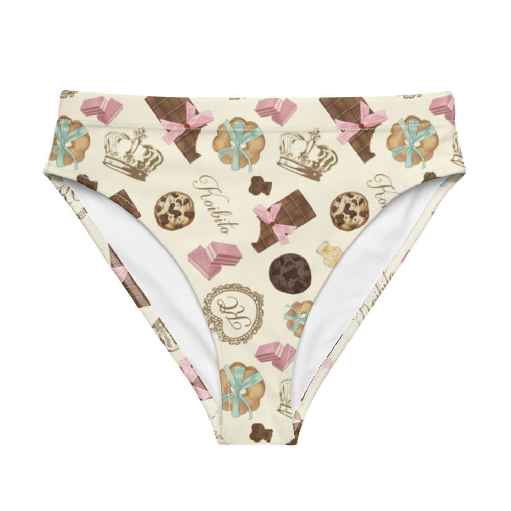 High-waisted Royal Cookie Bikini Bottom features a charming dessert print, perfect for beach days and casual wear.