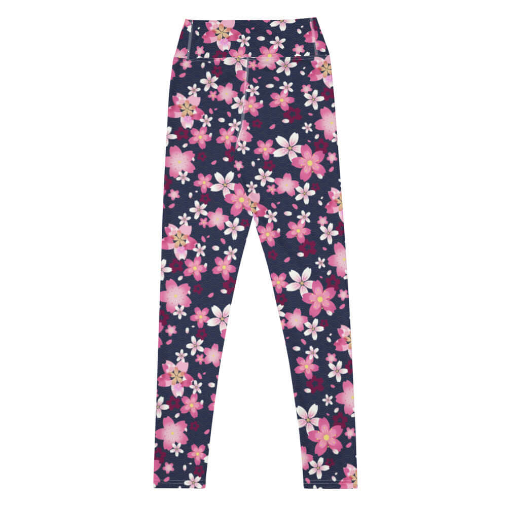 Stylish High-waisted Sakura Leggings featuring a vibrant floral print, perfect for spring workouts and casual outings.