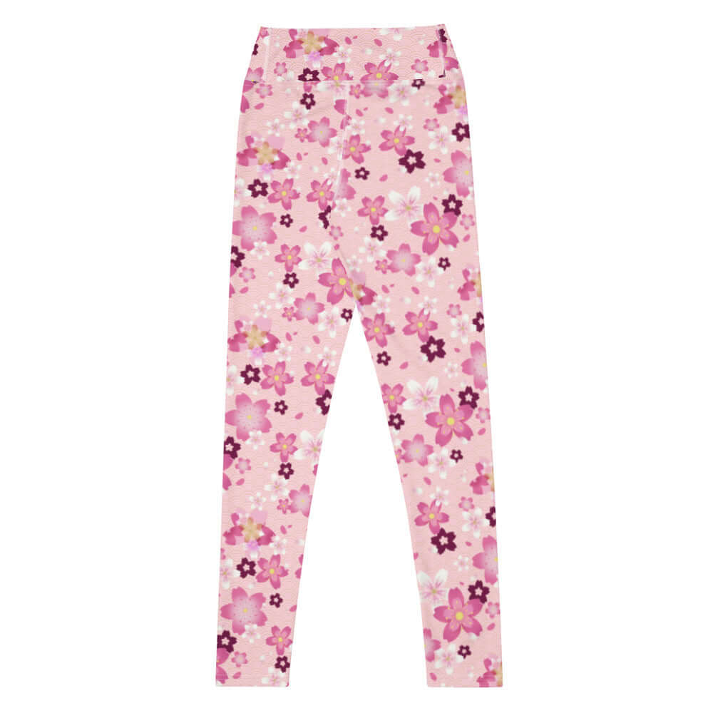High-waisted Sakura Leggings with a floral design, perfect for spring workouts and casual outings. Soft and stylish.