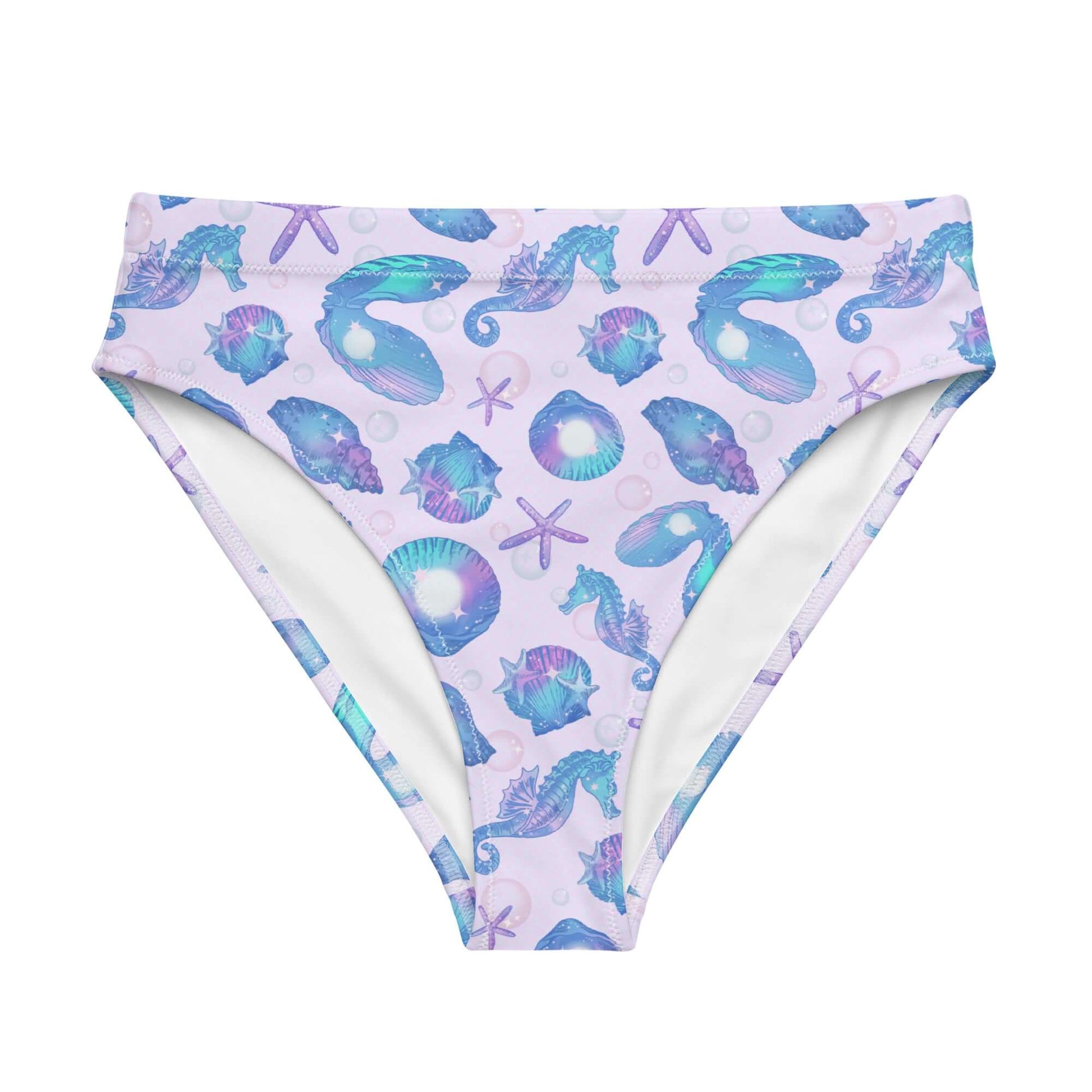 High-waisted Sea Princess Bikini Bottom featuring a vibrant sea-themed print, perfect for beach days or spa visits.