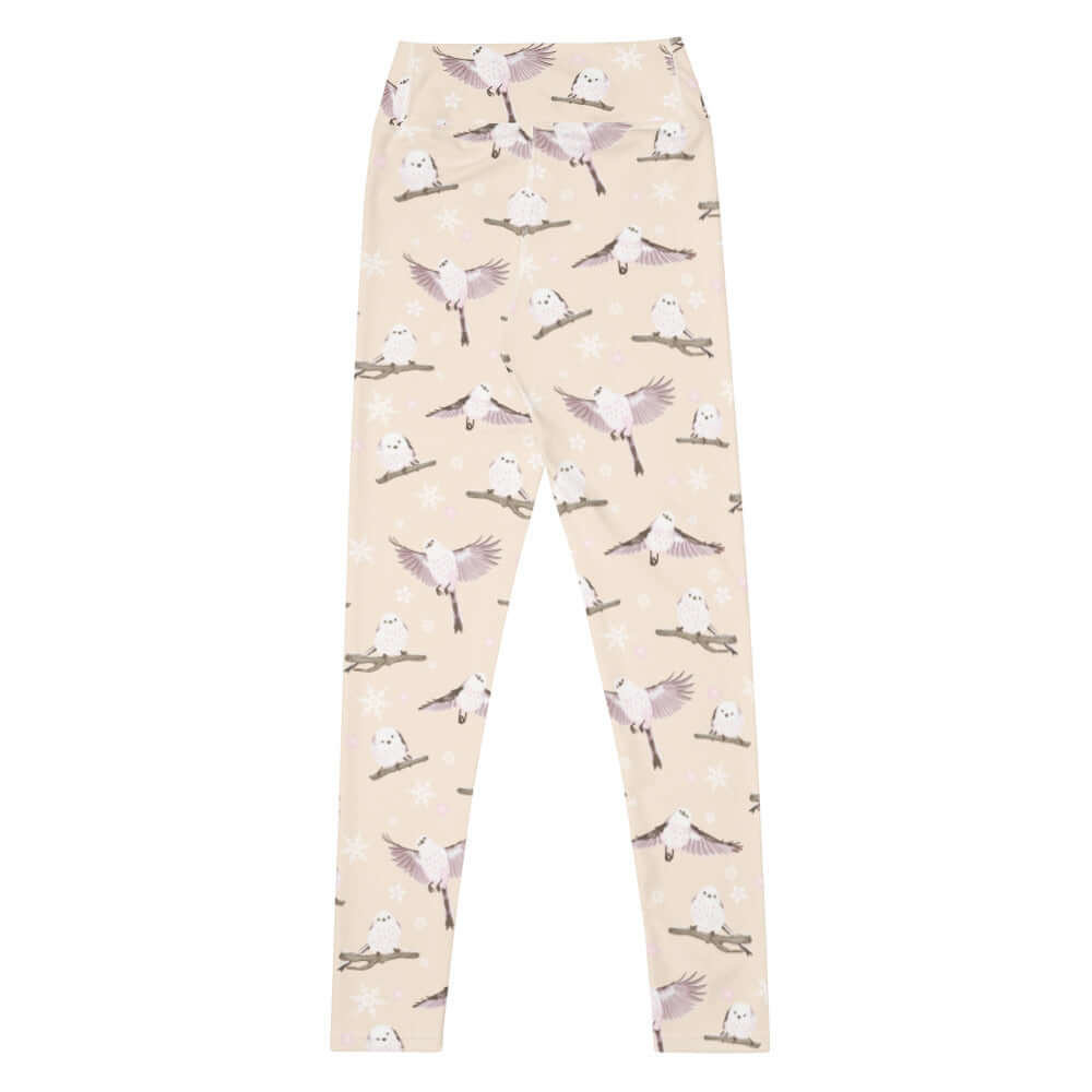 High-waisted Snow Bird Leggings featuring a playful winter print and soft pastel colors, perfect for the season.