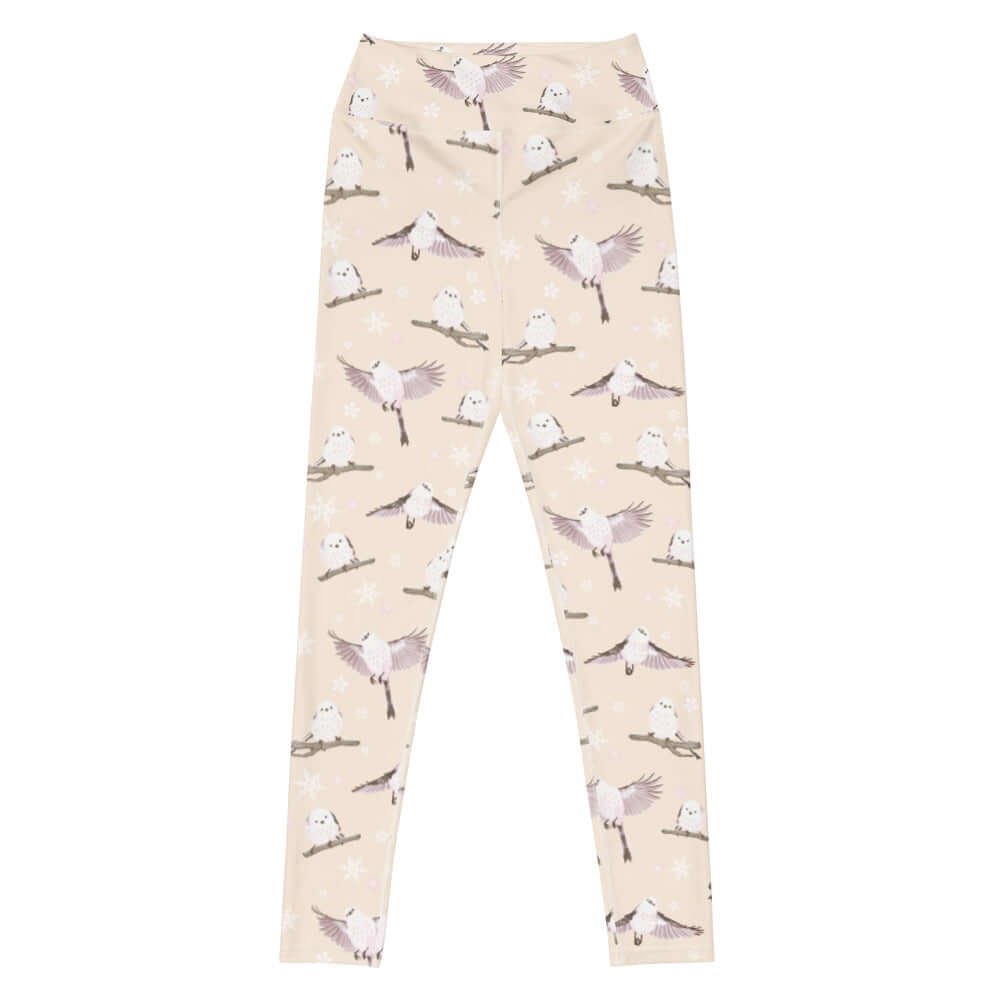 High-waisted Snow Bird Leggings feature a charming winter print, perfect for cozy seasonal style and comfort.
