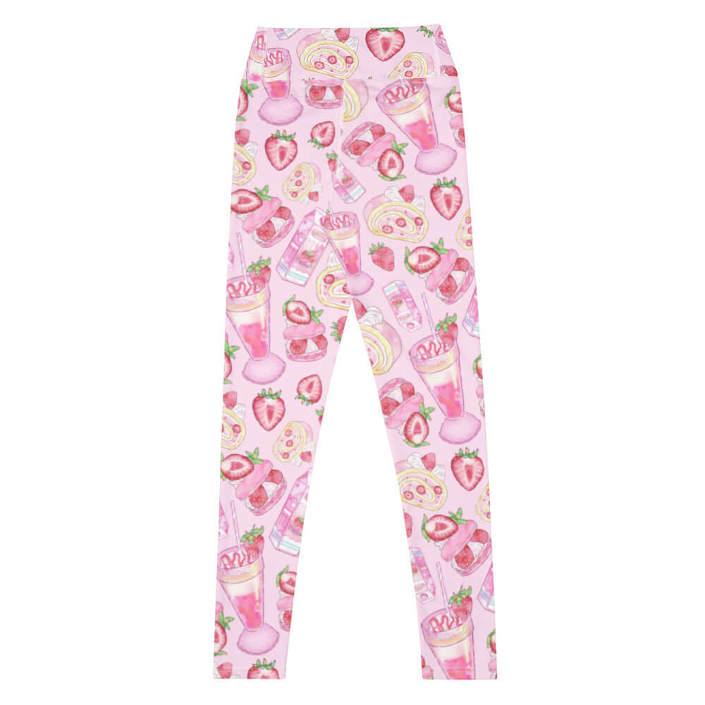 Stylish High-waisted Strawberry Leggings featuring a fun strawberry print, perfect for showcasing your love for fruit.