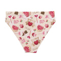 High-waisted Sugar Sweetheart Bikini Bottom features a fun pattern of sweet treats and bears, perfect for beach days.