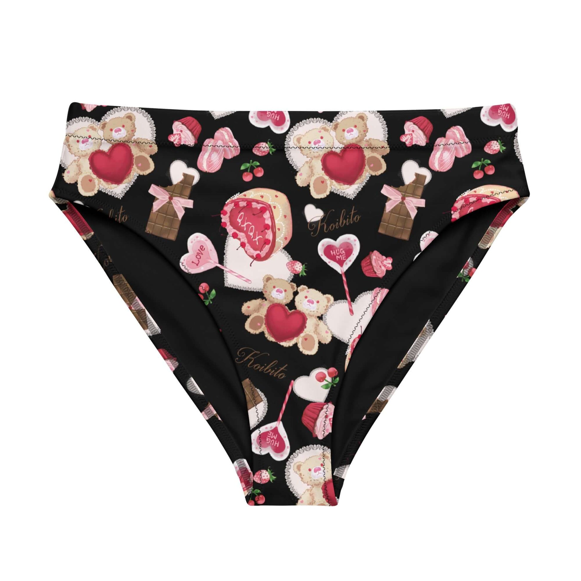 High-waisted Sugar Sweetheart Bikini Bottom featuring playful prints of treats and bears for beach or pool adventures.
