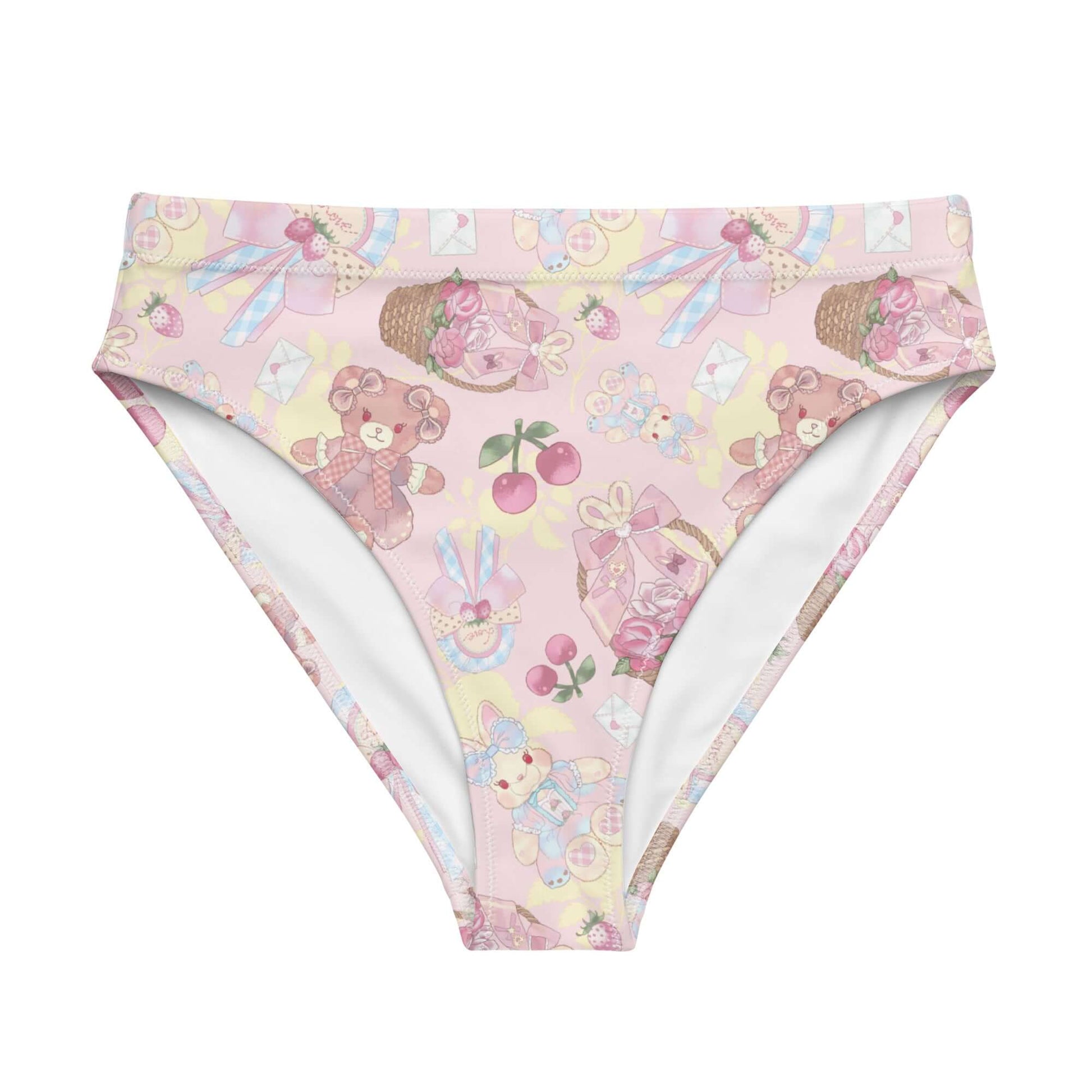 High-waisted Sweet Teddy Bikini Bottom features a charming print, perfect for beach days or spa relaxation.