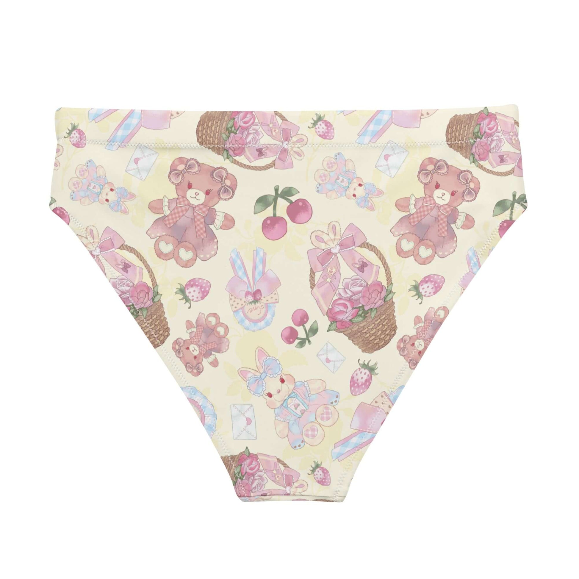 High-waisted Sweet Teddy Bikini Bottom features a cute teddy bear print, perfect for beach days or relaxing by the pool.