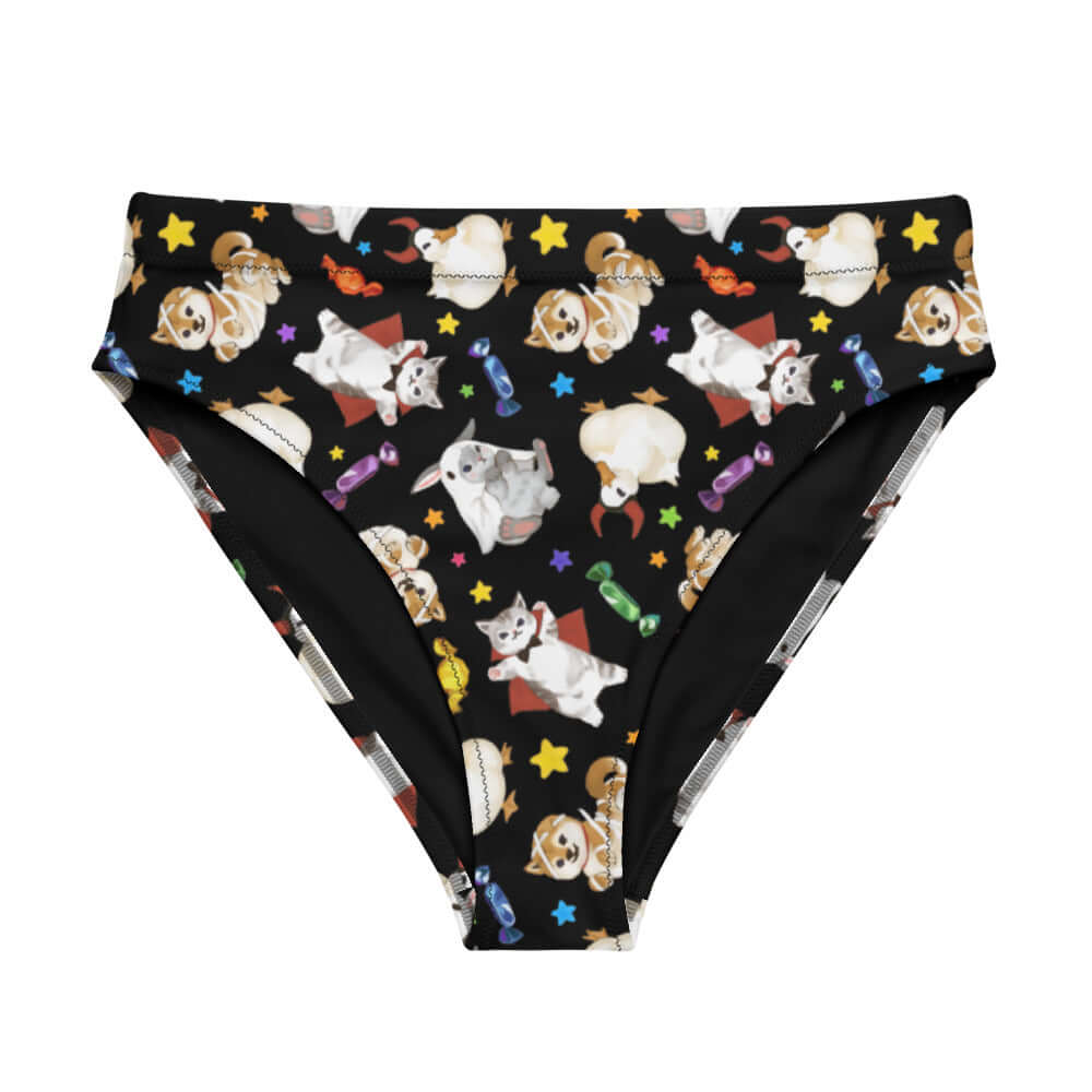 High-waisted Trick or Treaters Bikini Bottom, perfect for a fun beach day with a cute, spooky design.