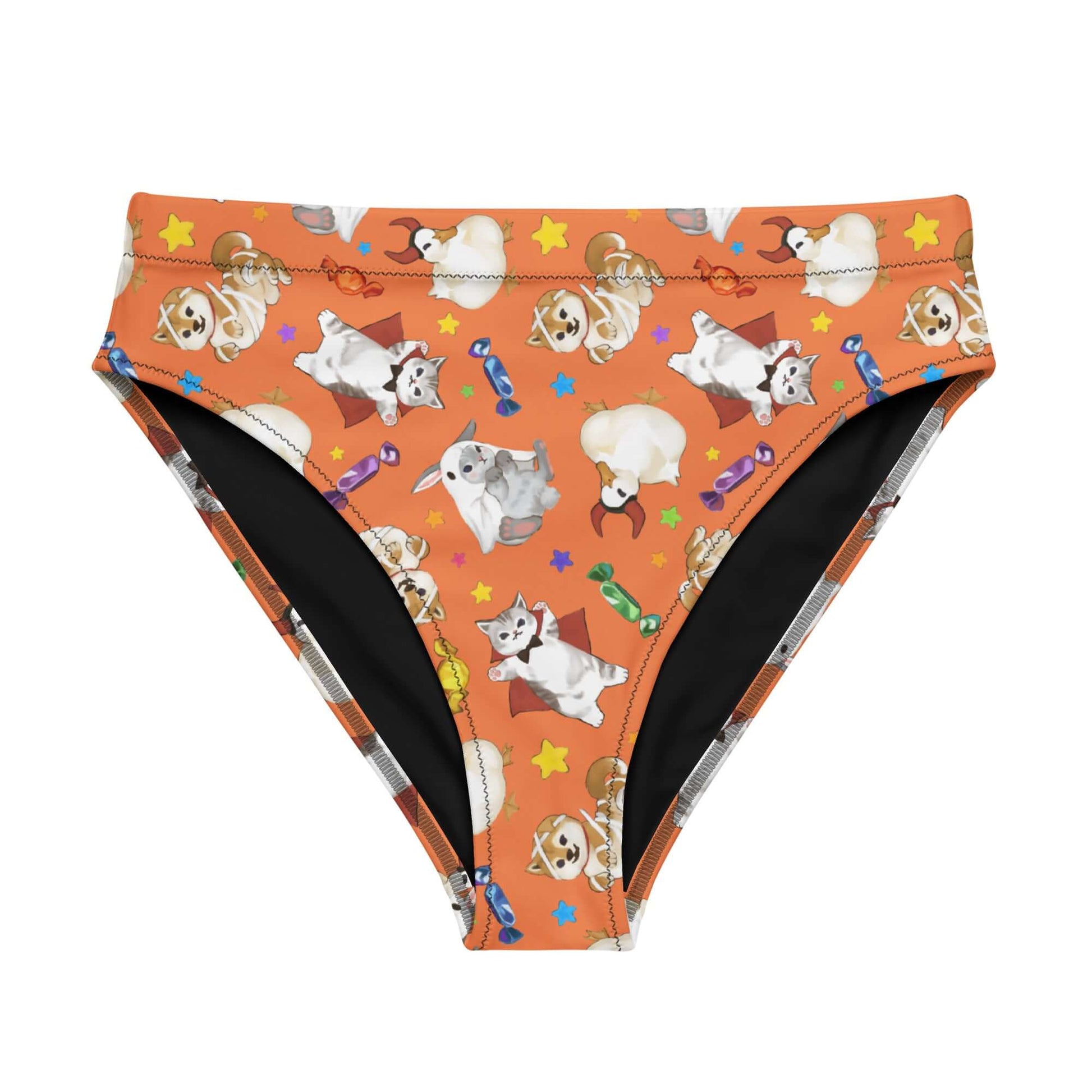 High-waisted Trick or Treaters Bikini Bottom featuring a cute, spooky design perfect for beach days and pool fun.
