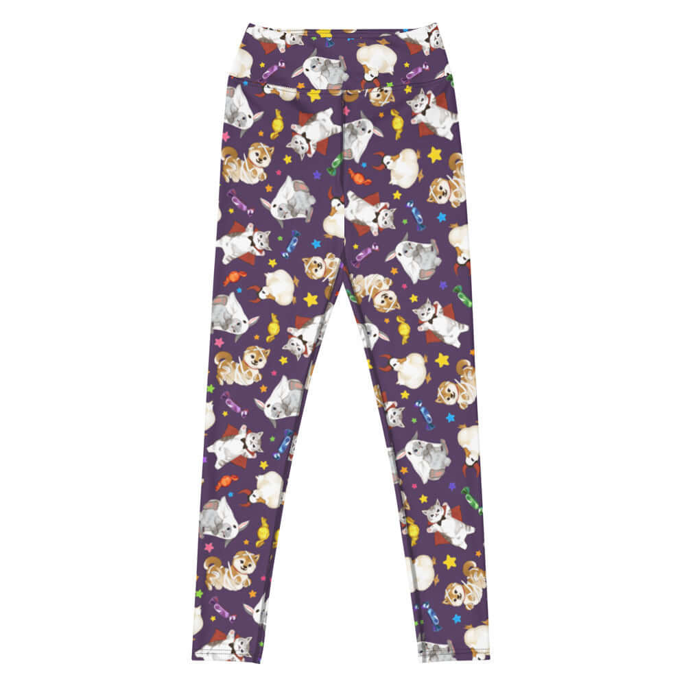 High-waisted Trick or Treaters Leggings featuring festive pet designs for Halloween fun and comfort. Perfect for any occasion!