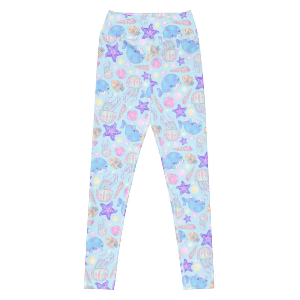 High-waisted Under the Sea Leggings feature a vibrant ocean theme, perfect for adding fun to your workout wardrobe.