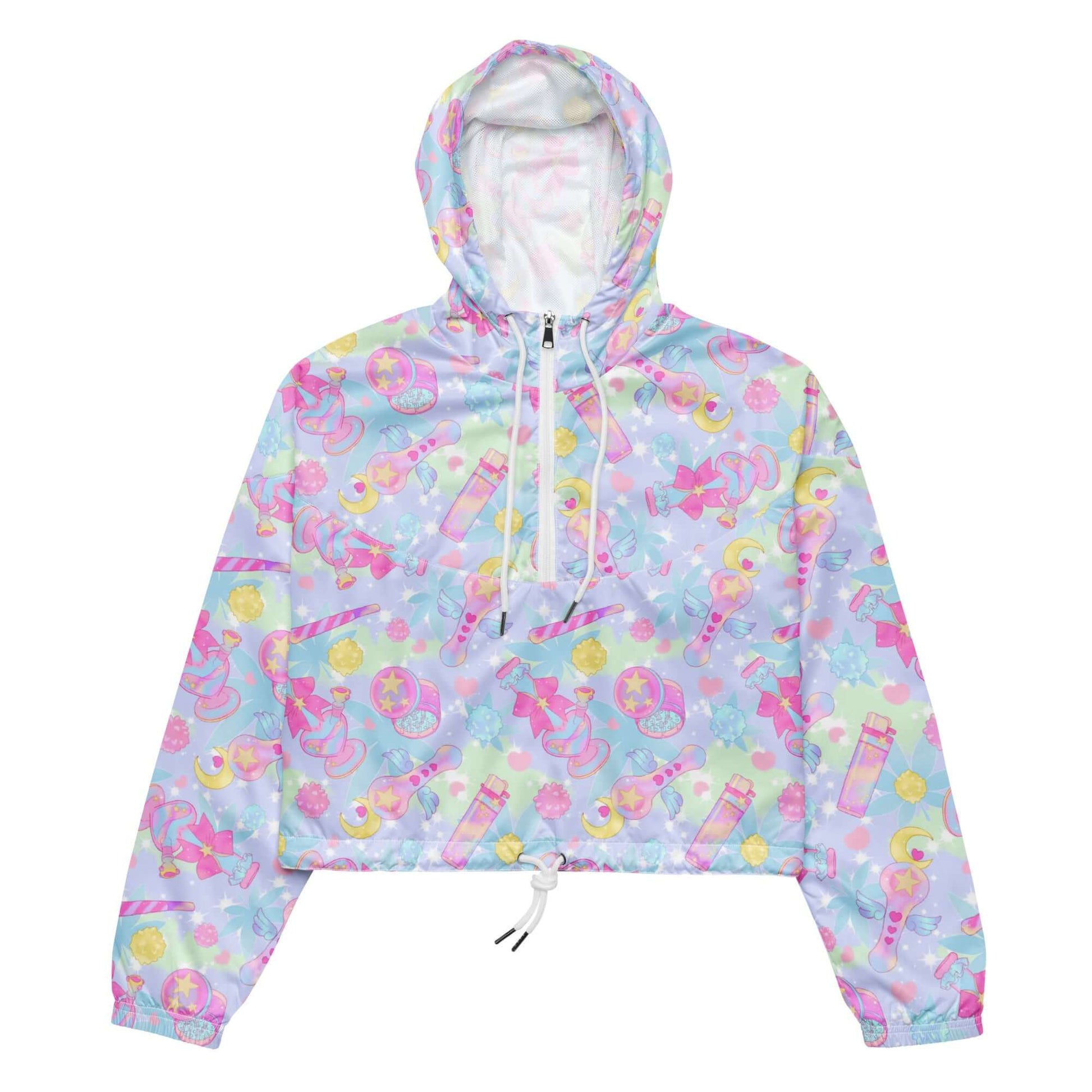 Bright and playful Indica Magica cropped windbreaker, perfect for hiking adventures in style and comfort.