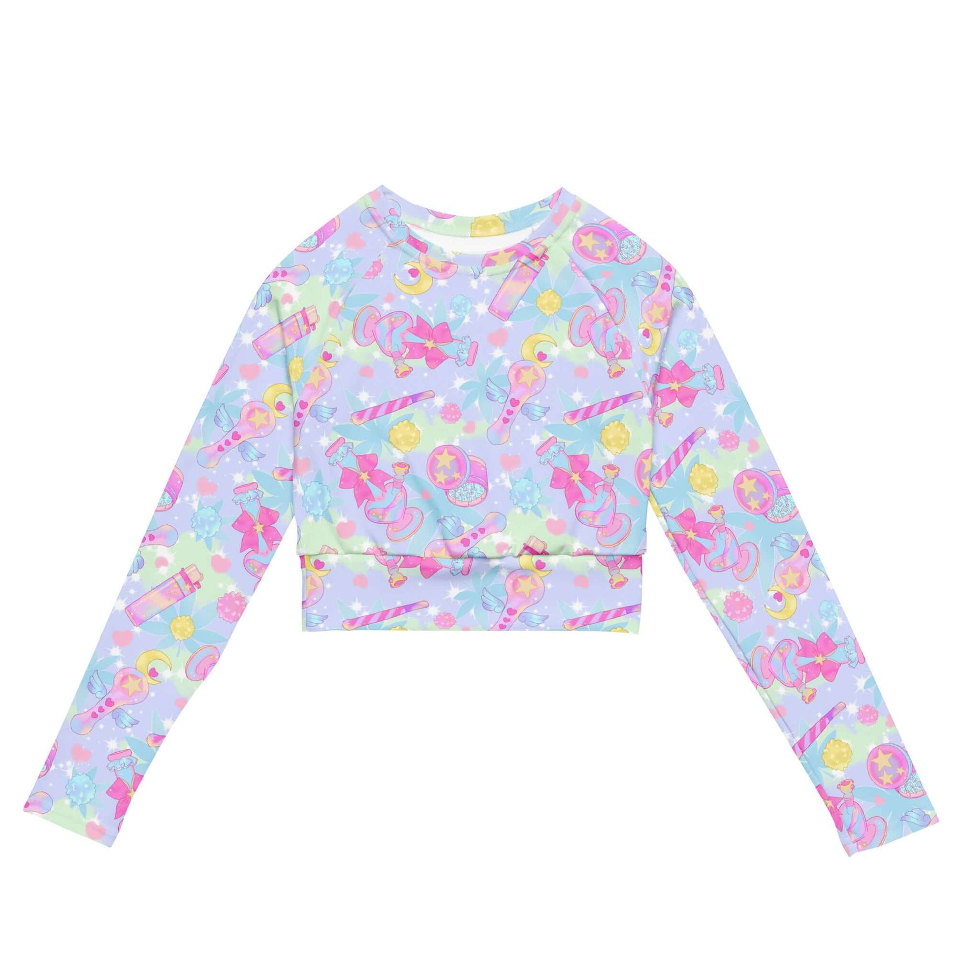 Bright and playful, the Indica Magica Long-sleeved Crop Top is an eco-friendly choice for athleisure outfits.