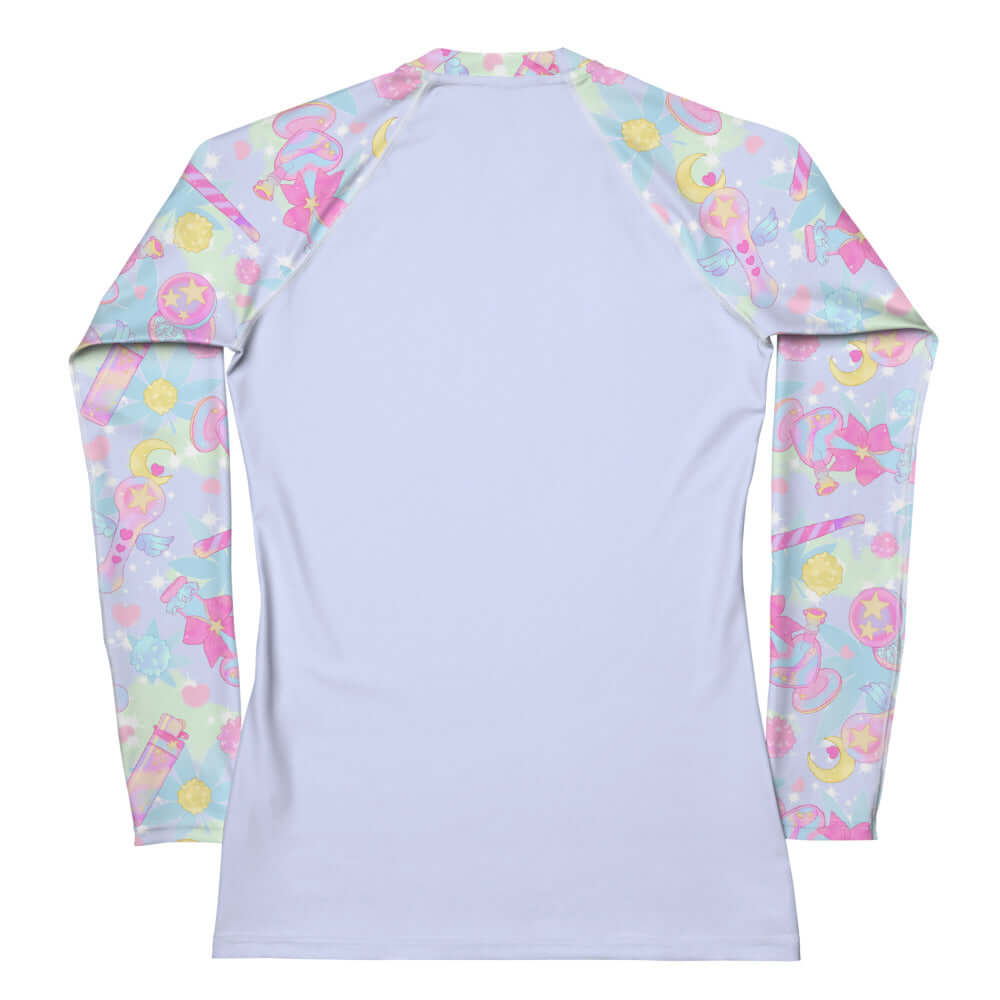 Stylish Indica Magica Rash Guard features vibrant patterns, perfect for active wear and sun protection.