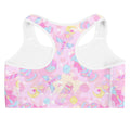 Stylish Indica Magica Sports bra features fun patterns and moisture-wicking material for gym workouts.