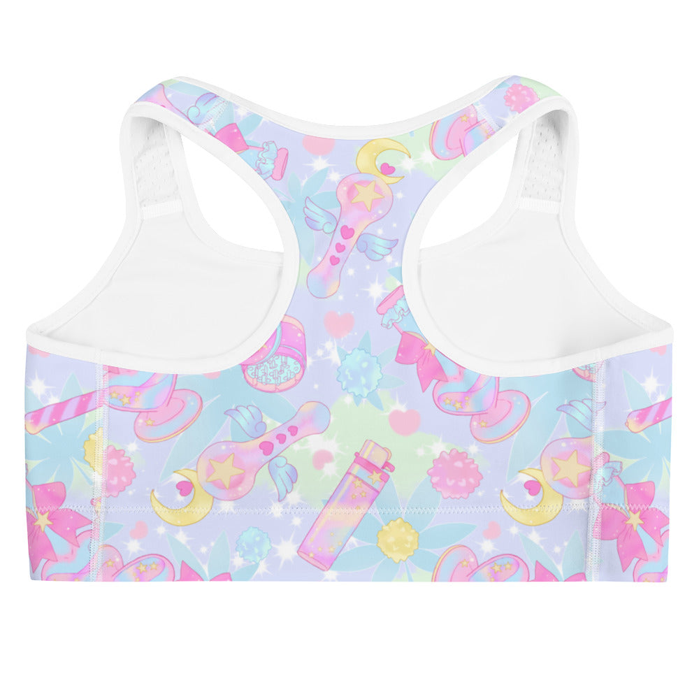 Stylish Indica Magica Sports bra featuring vibrant prints, perfect for workouts with moisture-wicking comfort.