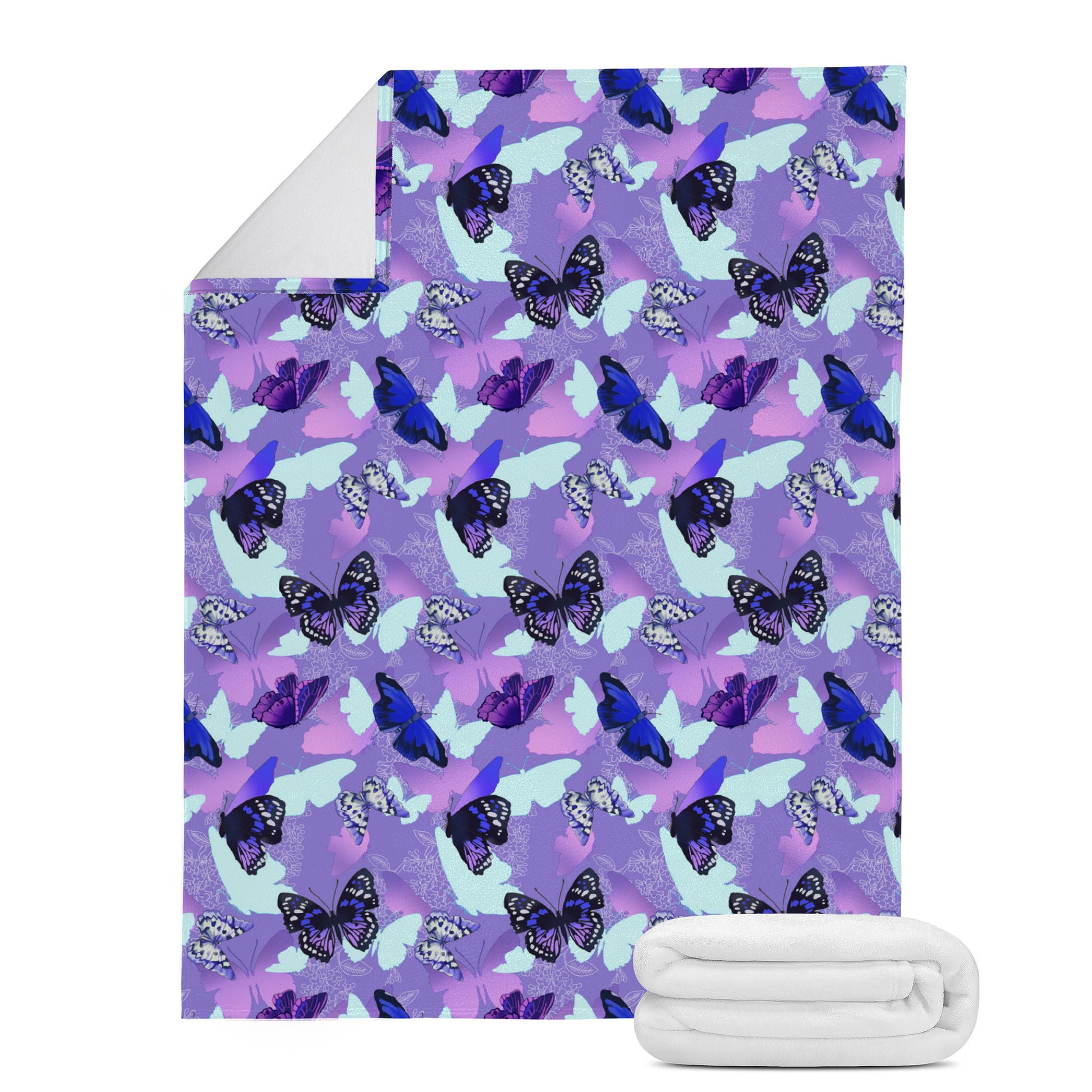 Cozy Butterfly Blanket (Purple) features soft suede fabric and fleece lining, perfect for warmth and style.