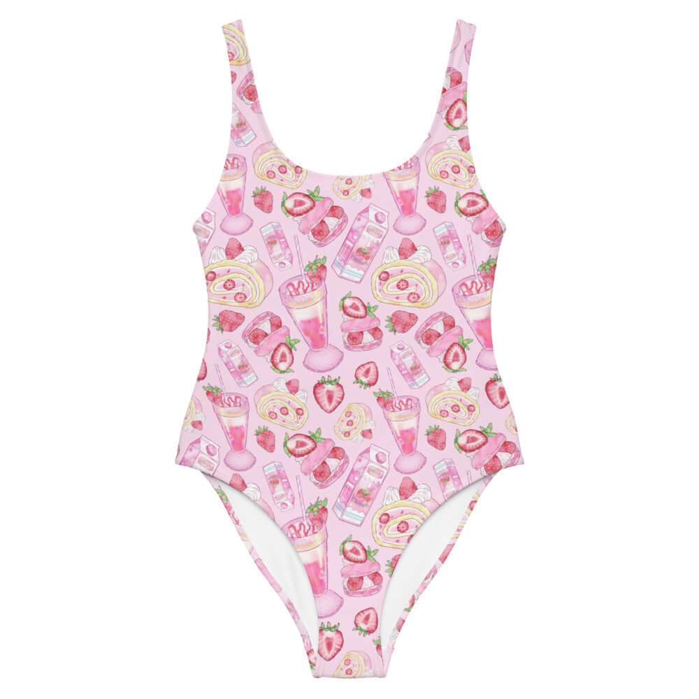 Pastel pink Strawberry One-Piece Swimsuit perfect for a kawaii aesthetic, highlighting your best features.