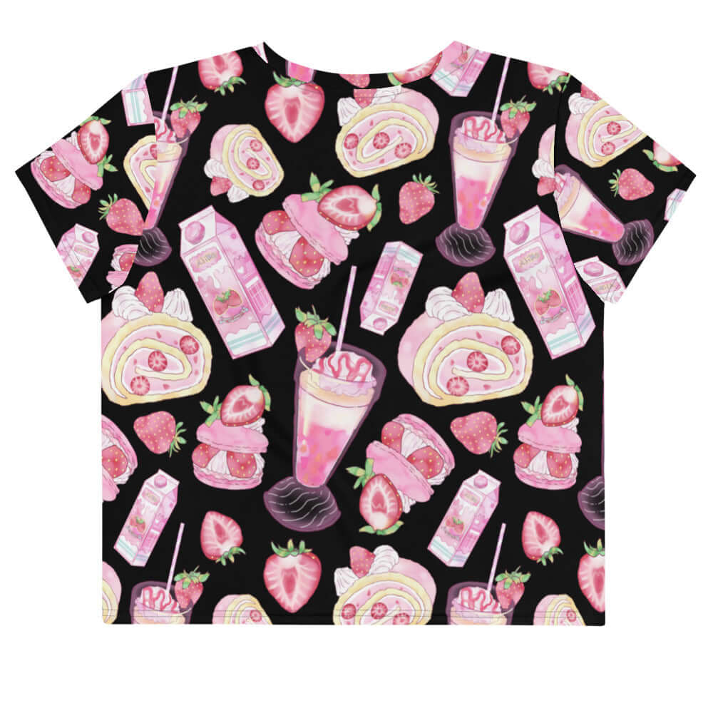 Pastel pink Strawberry Crop Top with a cute design perfect for a kawaii aesthetic, ideal for everyday wear.