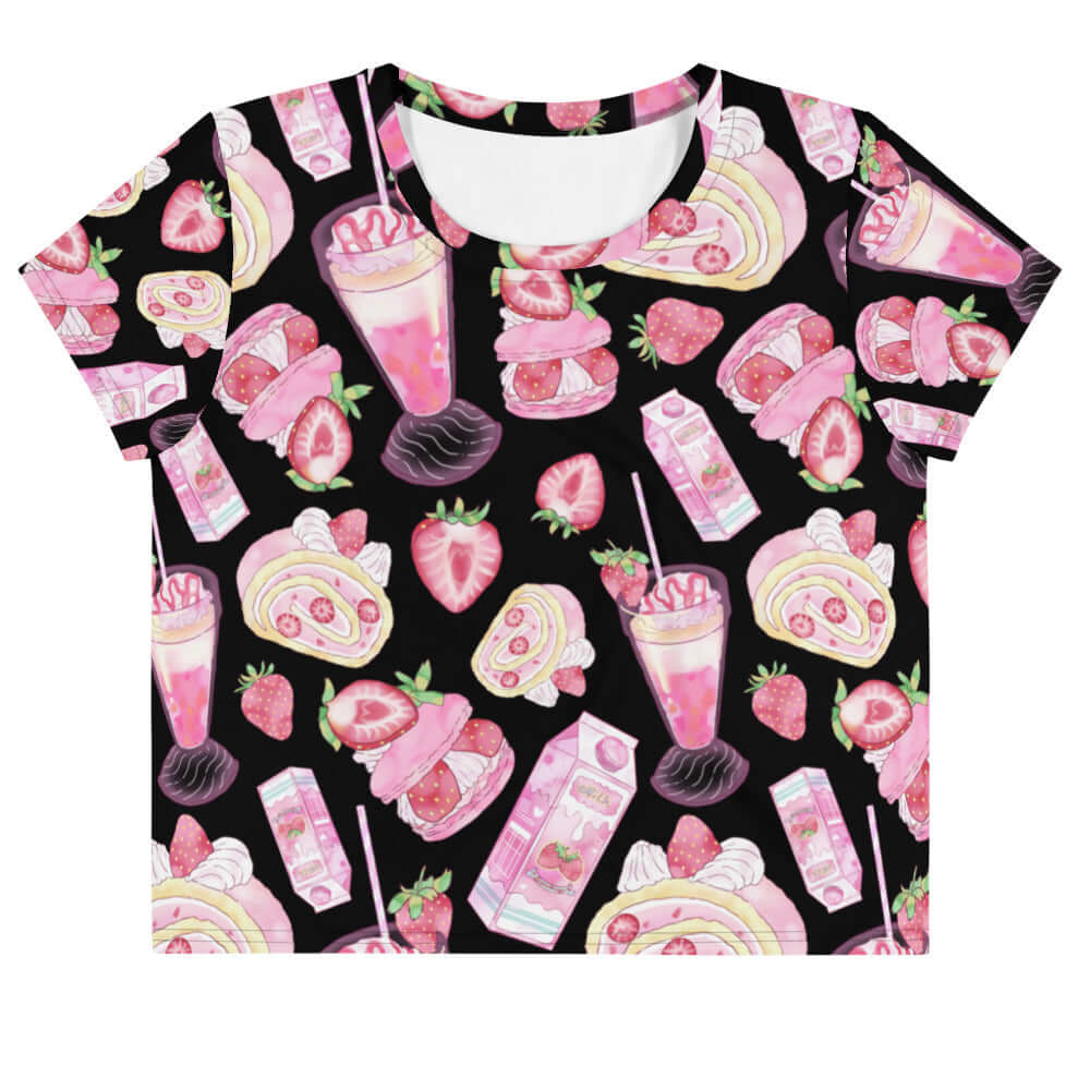 Pretty pastel pink Strawberry Crop Top featuring a kawaii aesthetic, perfect for everyday wear and styled comfort.